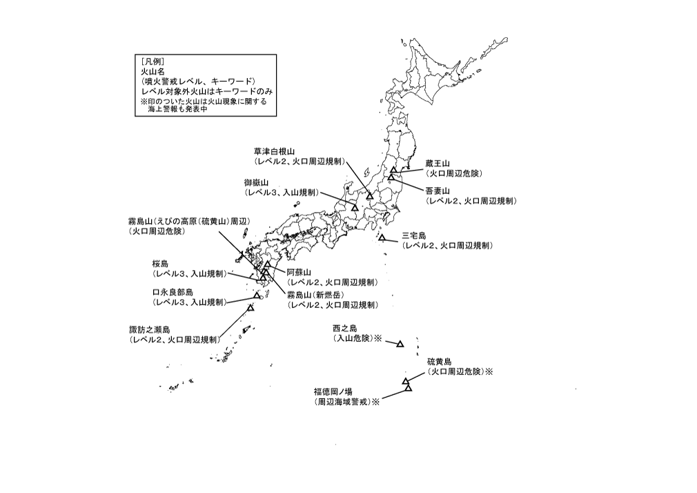 図１ 　噴火警報発表中の火山