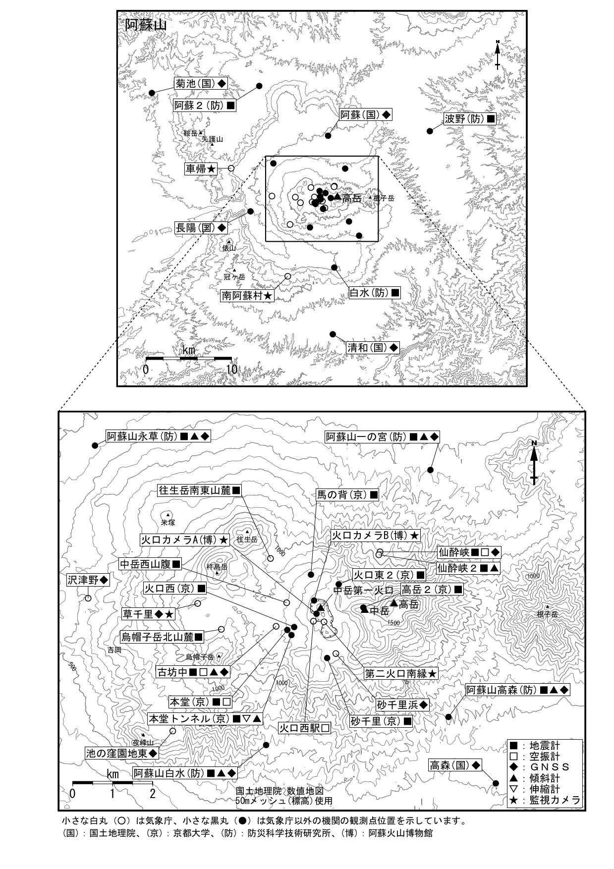 阿蘇山 観測点配置図