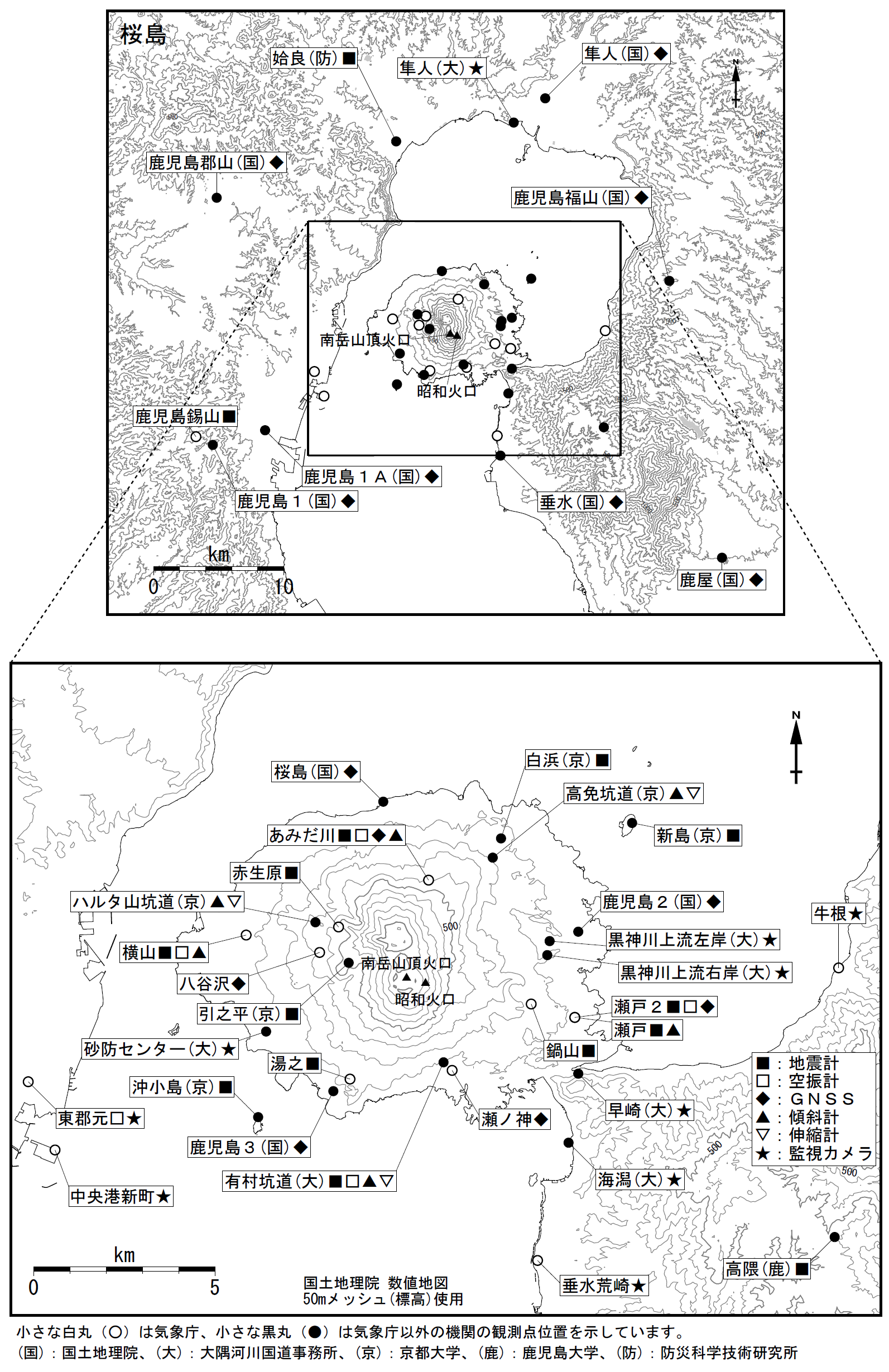 桜島　観測点配置図