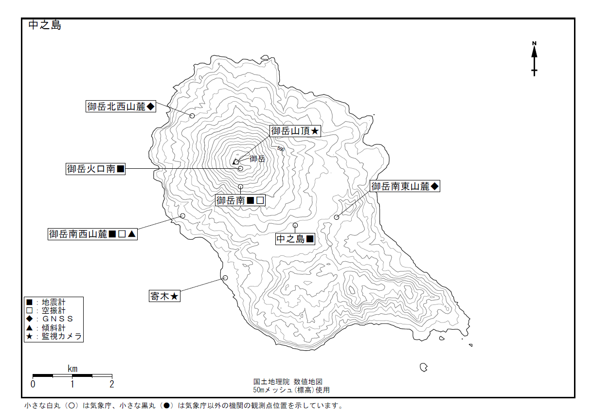 中之島　観測点配置図