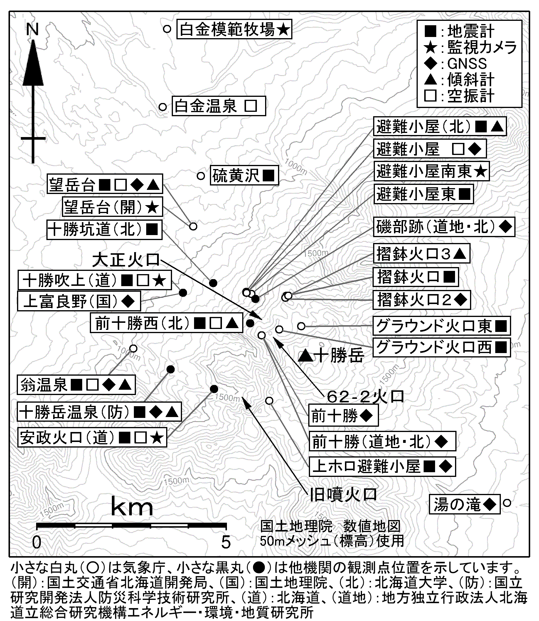 十勝岳 観測点配置図
