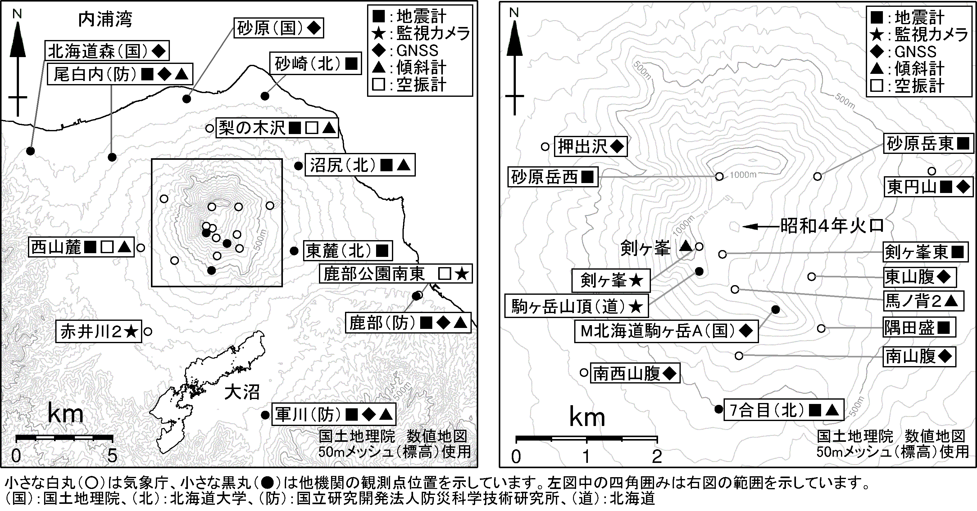 北海道駒ヶ岳　観測点配置図