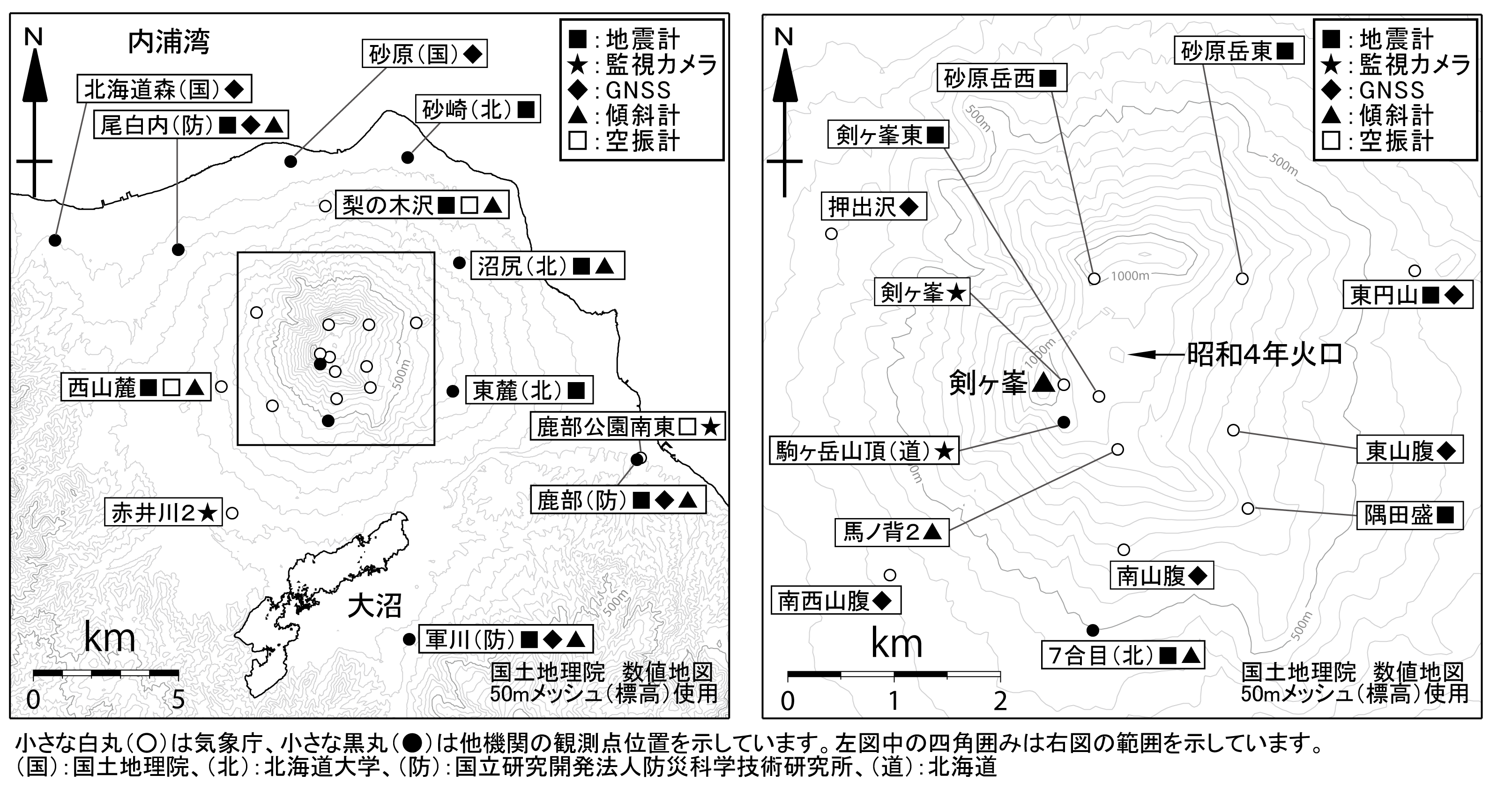 北海道駒ヶ岳 観測点配置図
