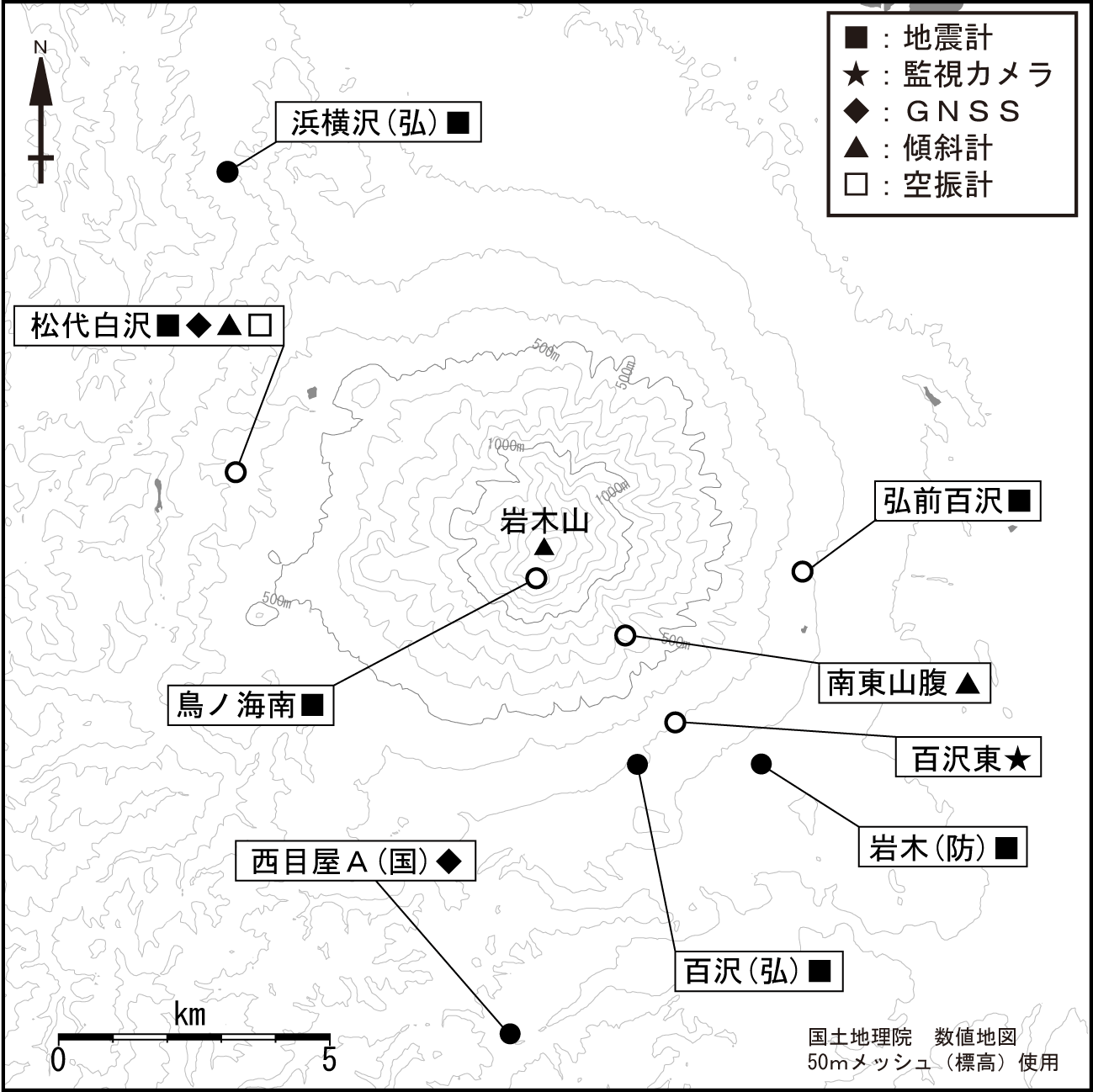 岩木山 観測点配置図