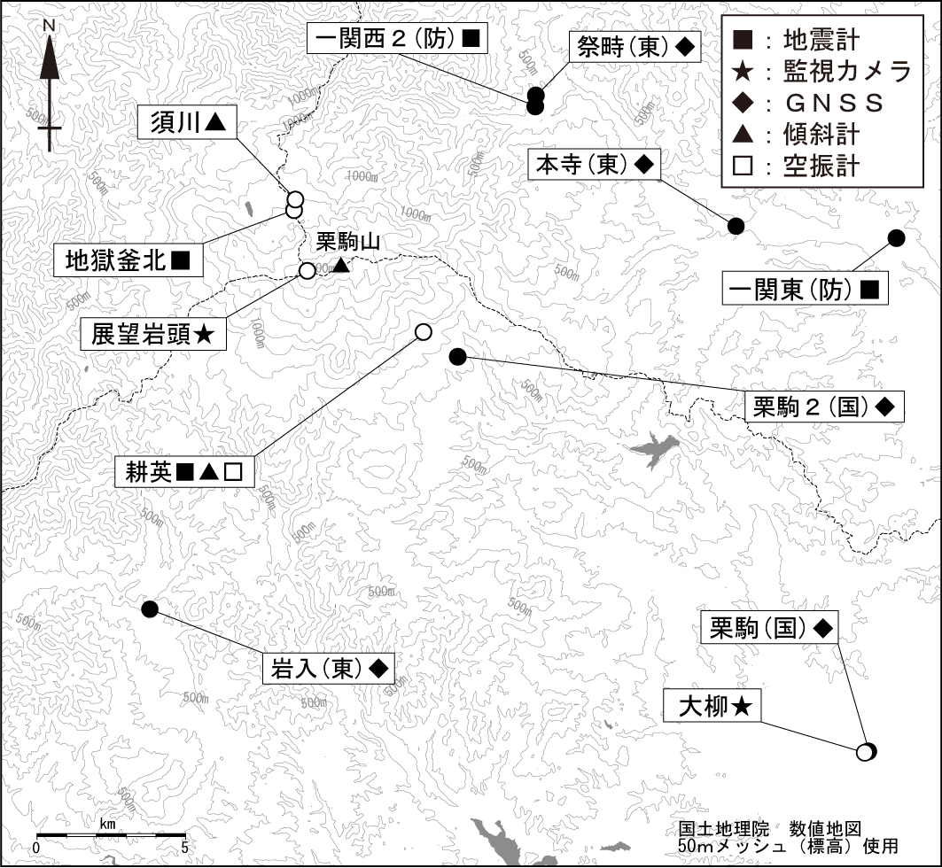 栗駒山 観測点配置図