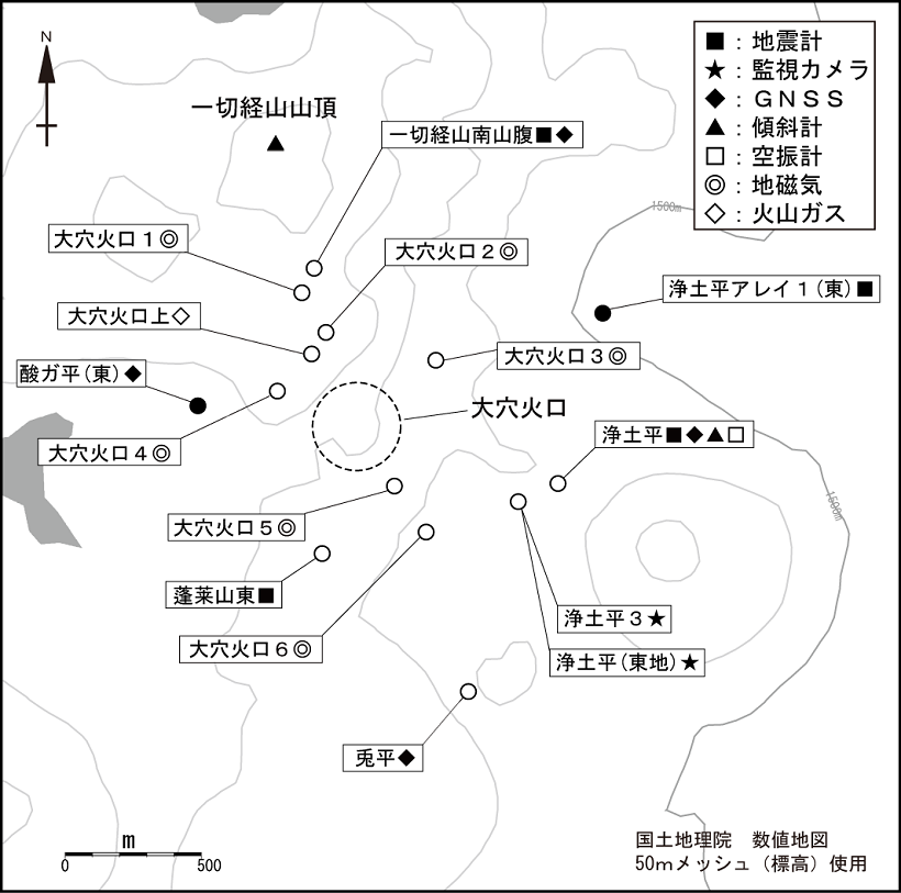 吾妻山観測点配置図