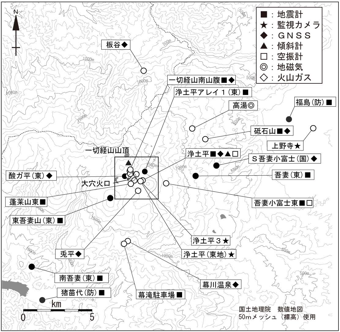 吾妻山観測点配置図