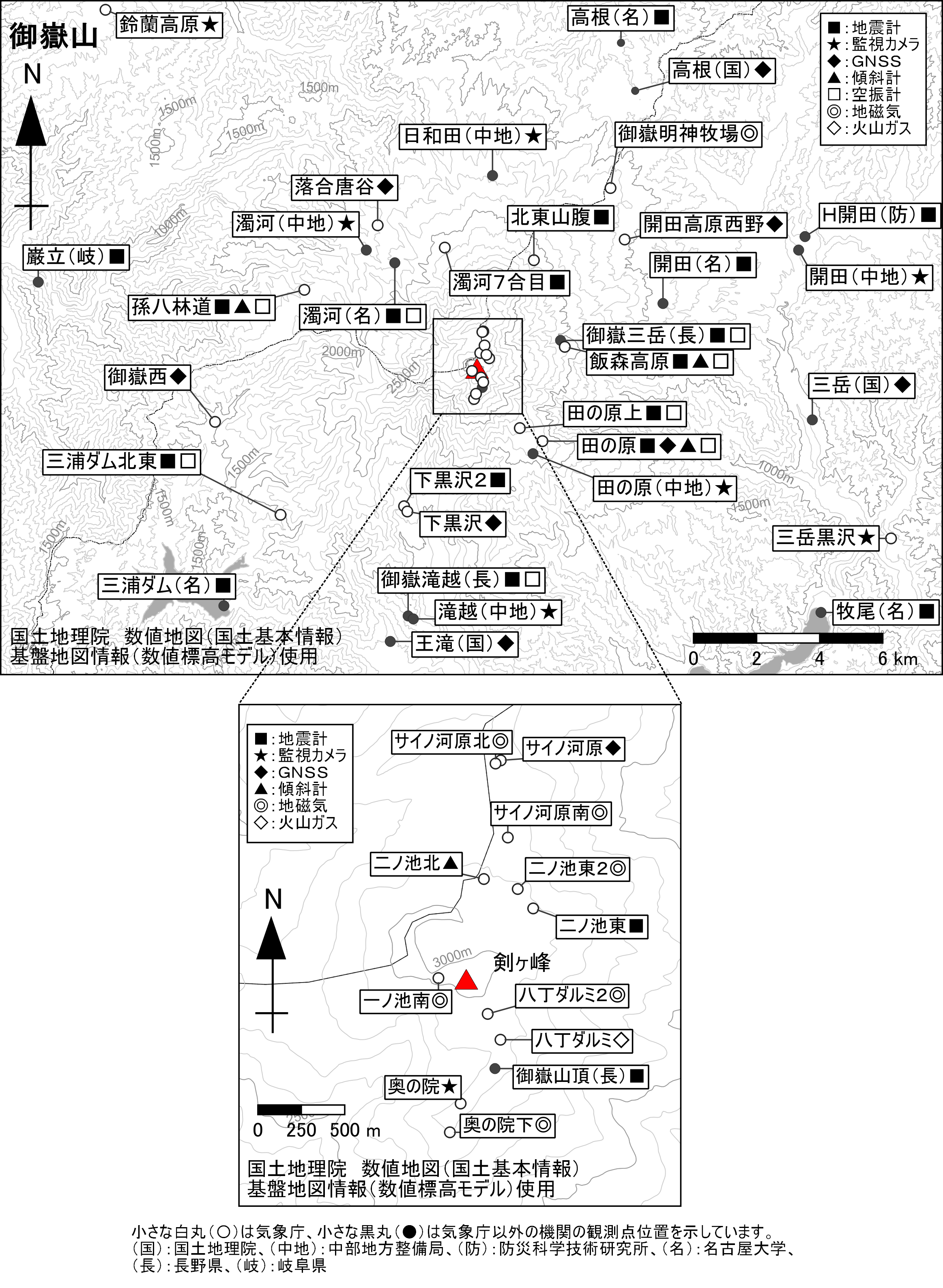 御嶽山 観測点配置図
