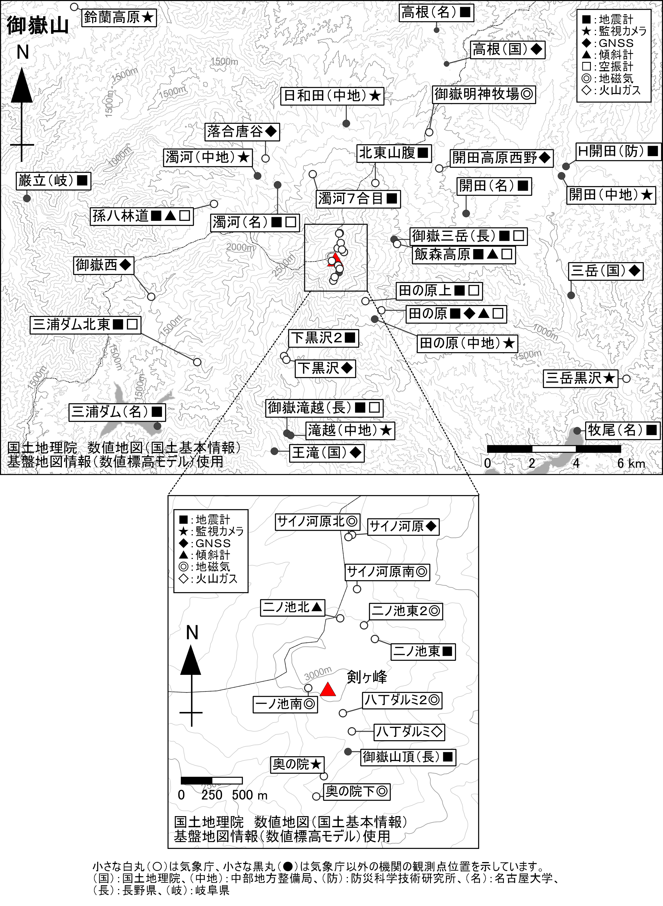 御嶽山　観測点配置図