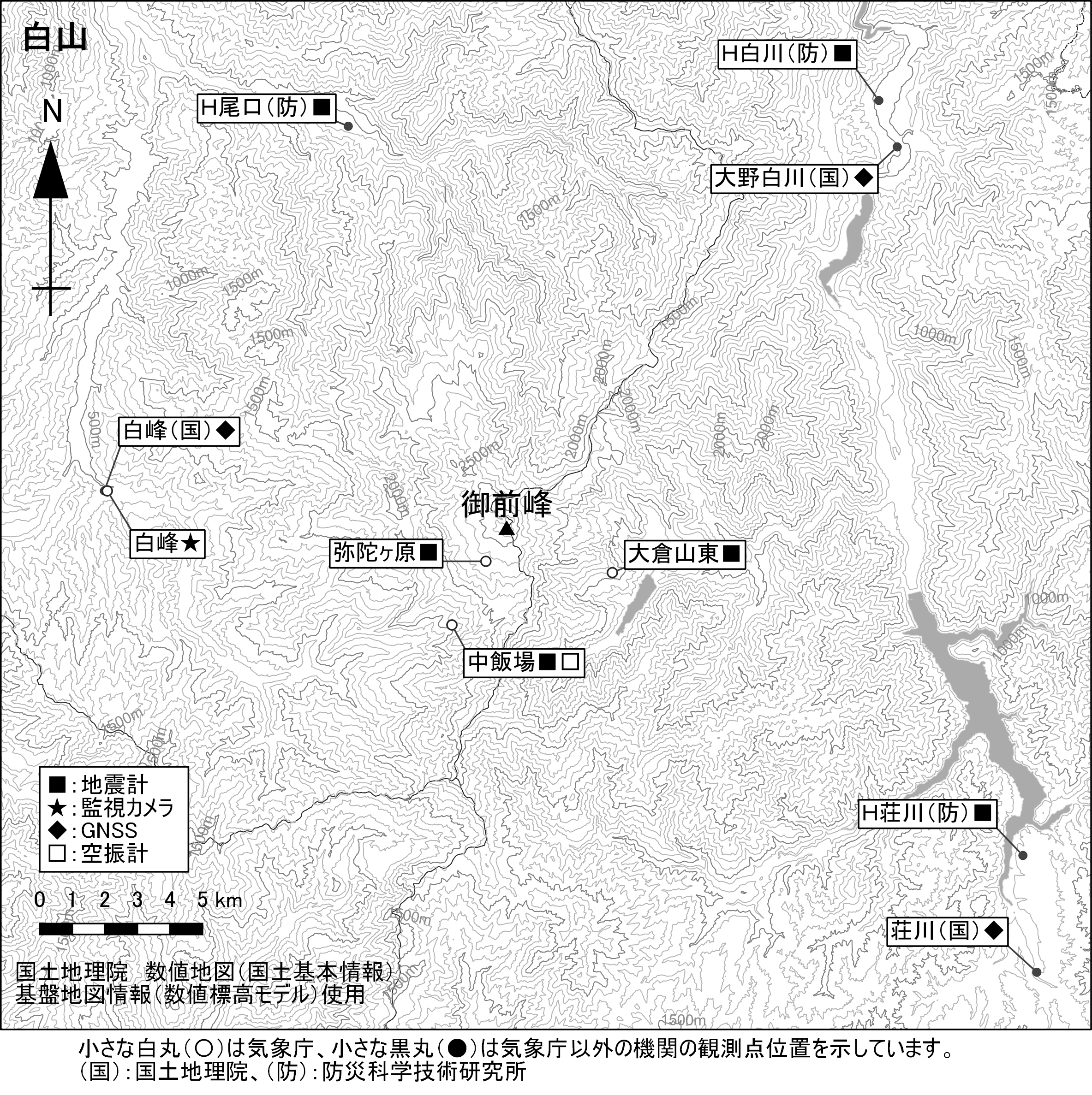 白山　観測点配置図