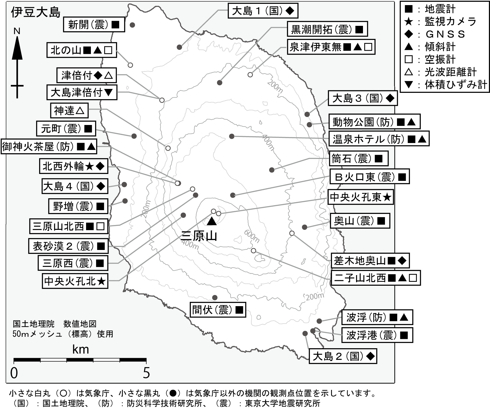 伊豆大島 観測点配置図