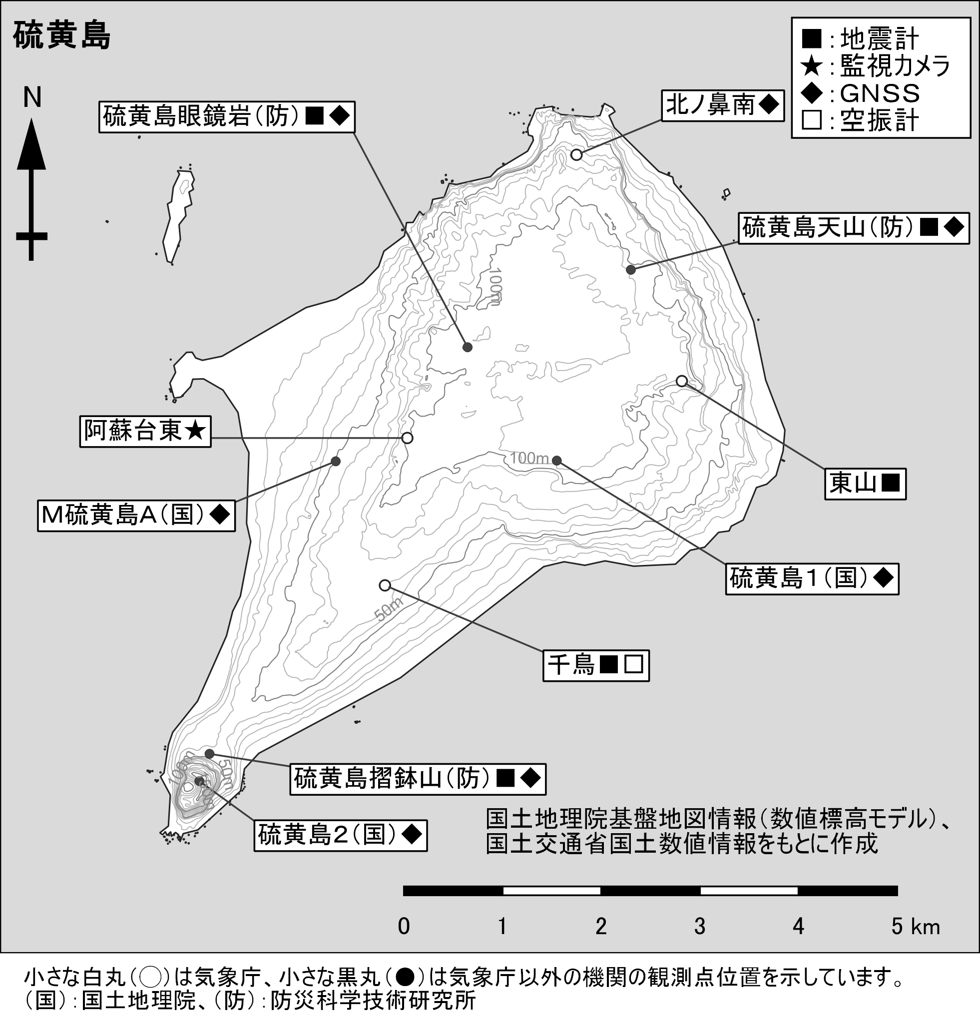 硫黄島　観測点配置図