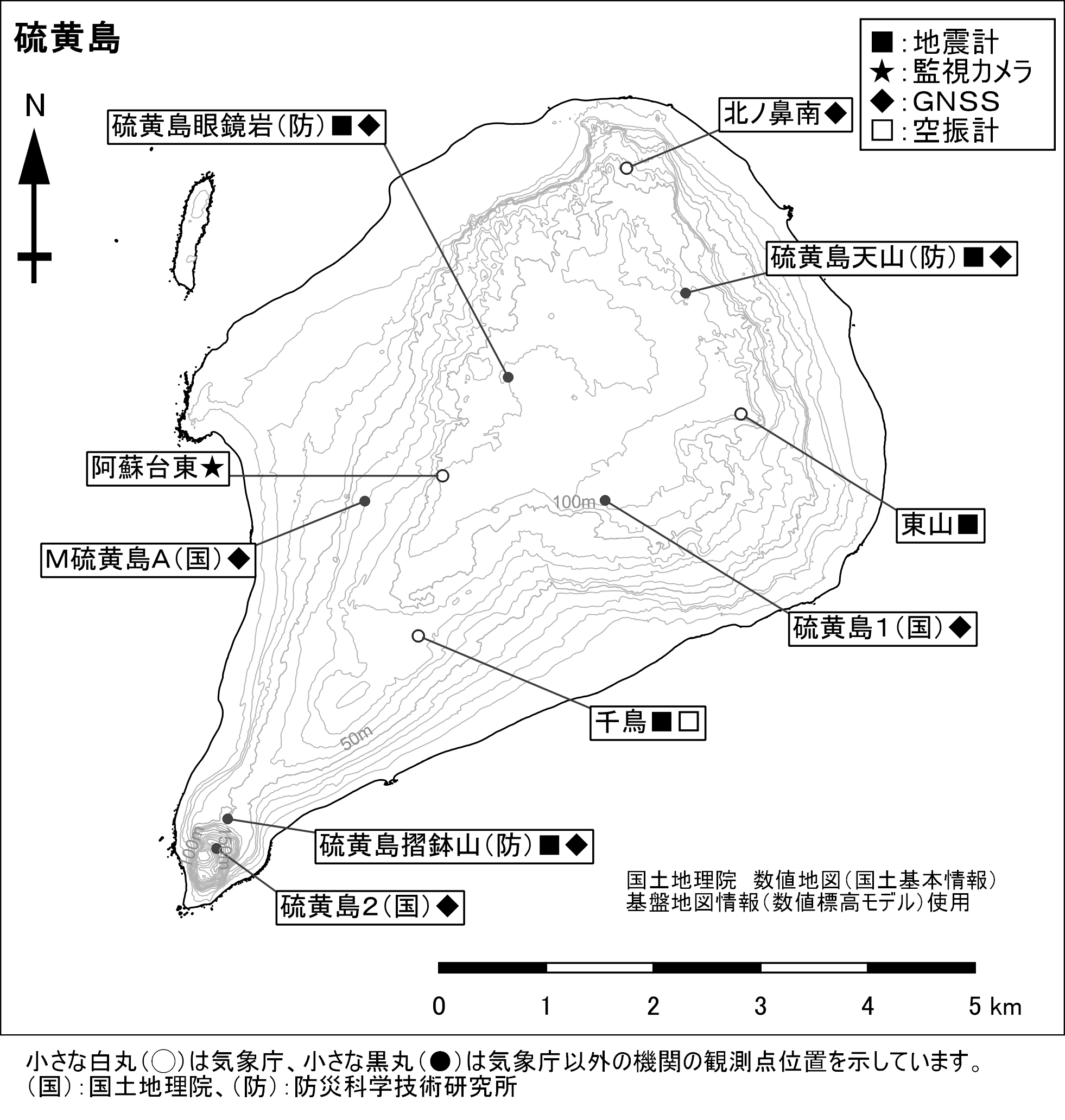 硫黄島 観測点配置図