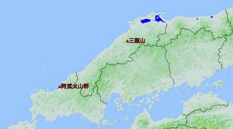 中国地方の活火山分布図