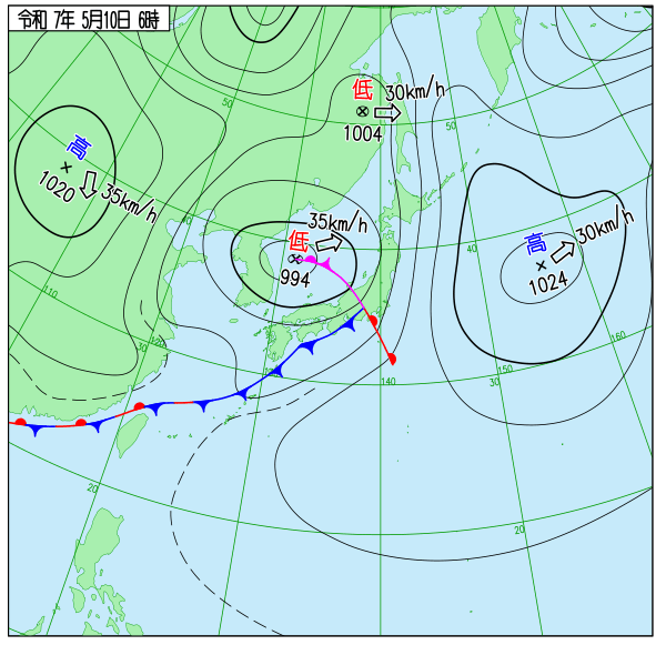 10年天気図: 明日の天気がひと目でわかる 明日の天気 11月10日(木) 関東より西は小春日和が続く、東北日本