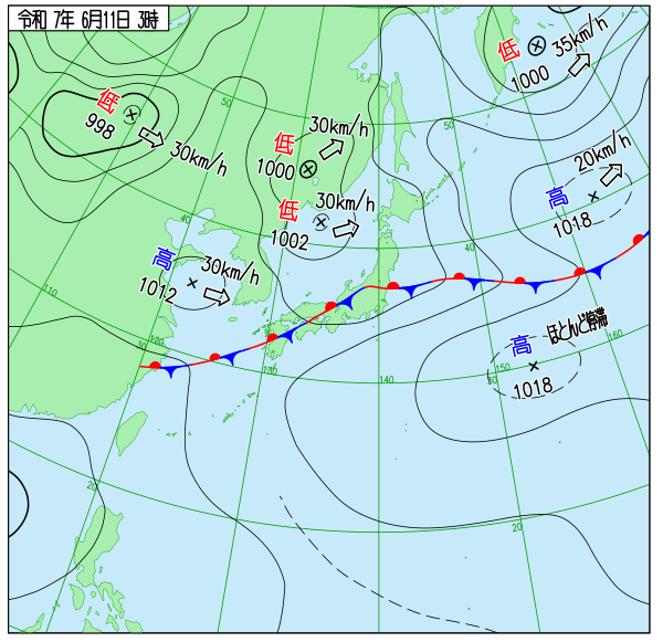 10年天気図: 明日の天気がひと目でわかる 過去の天気(実況天気・2025年06月10日) - 日本気象協会 tenki.jp
