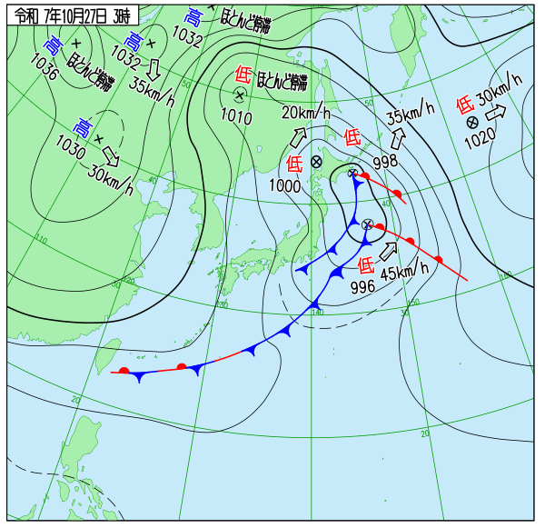 気象庁｜過去の実況天気図（1日表示）